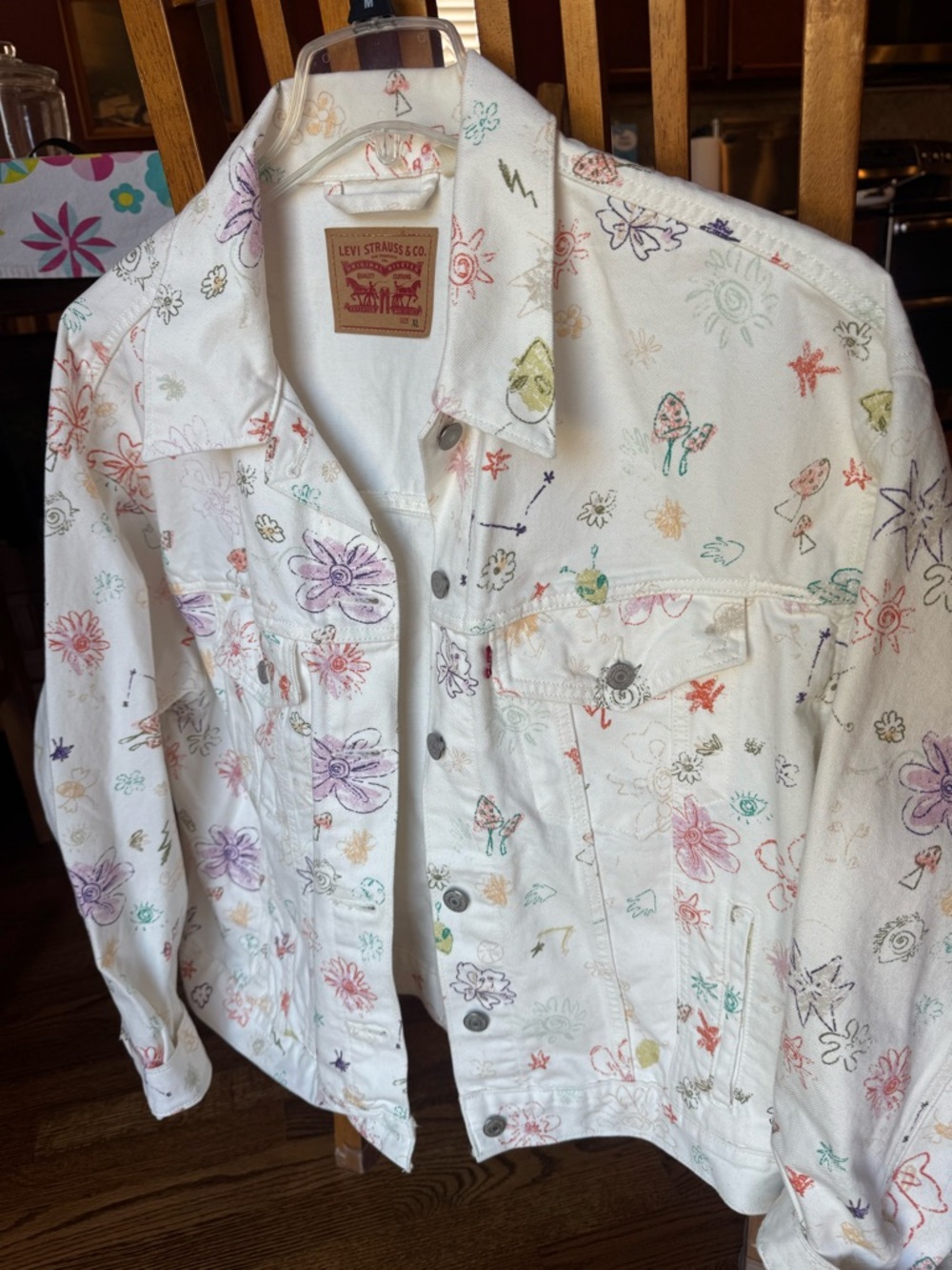 Levi's White Denim Jacket with Pastel Doodle Print